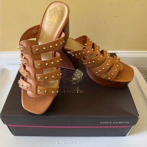 Vince Camuto Brown Studded Mules